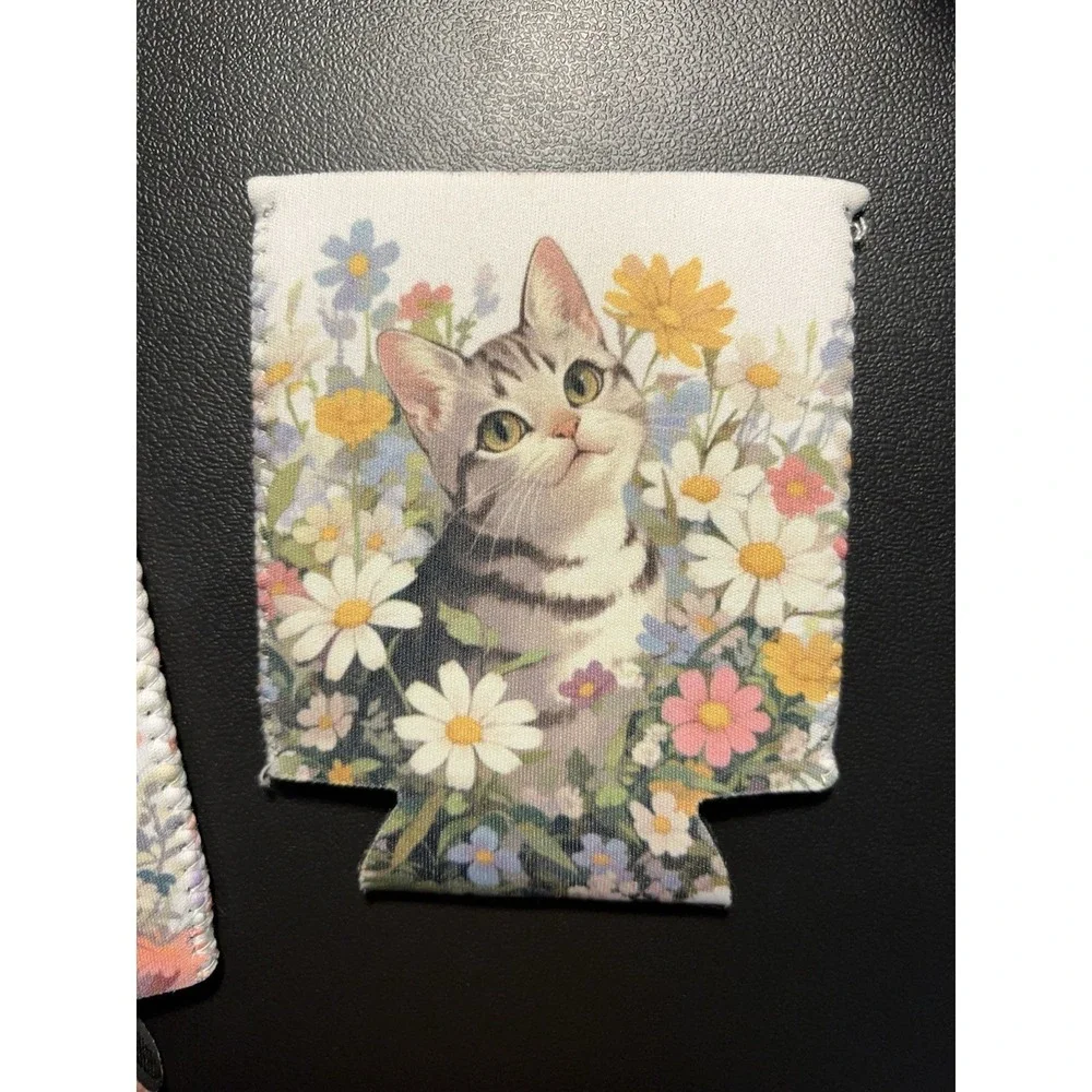 Cat Koozie Can Insulator Set 3pk OS Multicolor Floral Maine Coon‎ Ragdoll Hippie